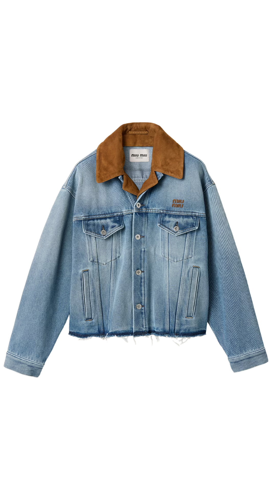 Washed Denim and Suede Blouson Jacket in Sapphire Blue