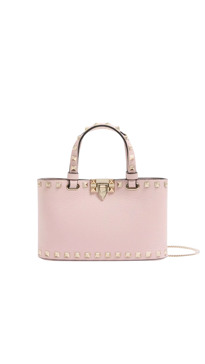 Rockstud Mini Shopping Bag In Pink Grainy Calfskin