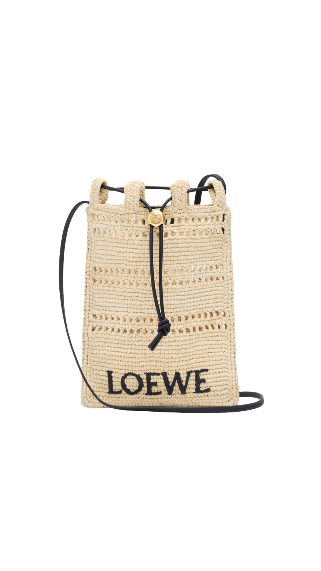 Drawstring Pocket in Natural/Black Raffia