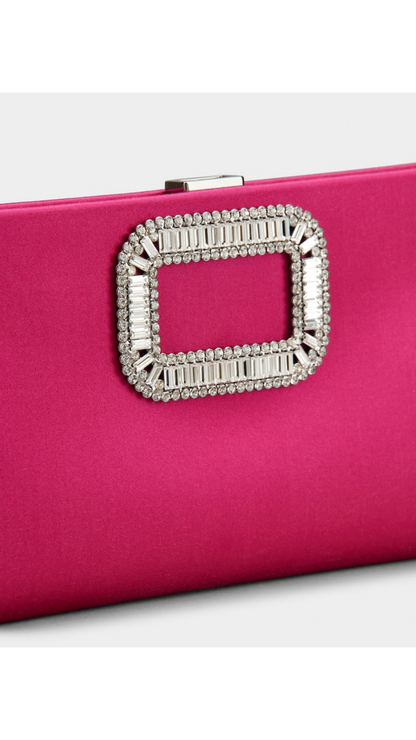 Pilgrim Buckle Clutch in Fuchsia Satin