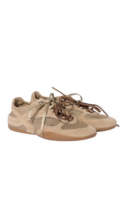 Gymnasium Mesh and Suede Sneakers in Desert Beige