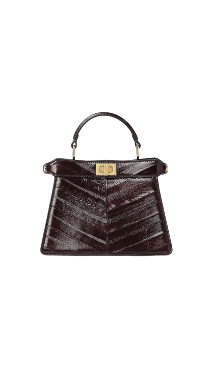 Peekaboo ISeeU Petite in Brown Inlaid Hagfish Leather Bag