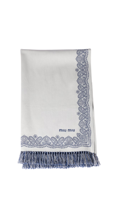 Cotton Beach Towel in White/Blue