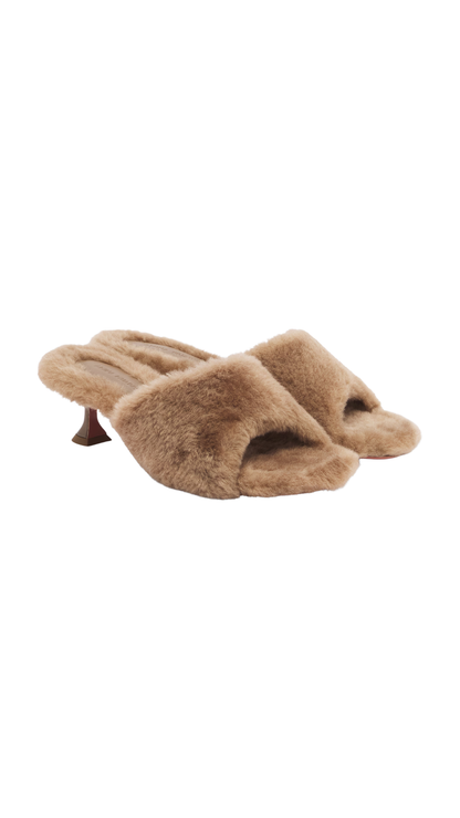 Shearling Sandals with Heels in Beige