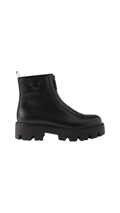 Leather Zipper Booties in Black