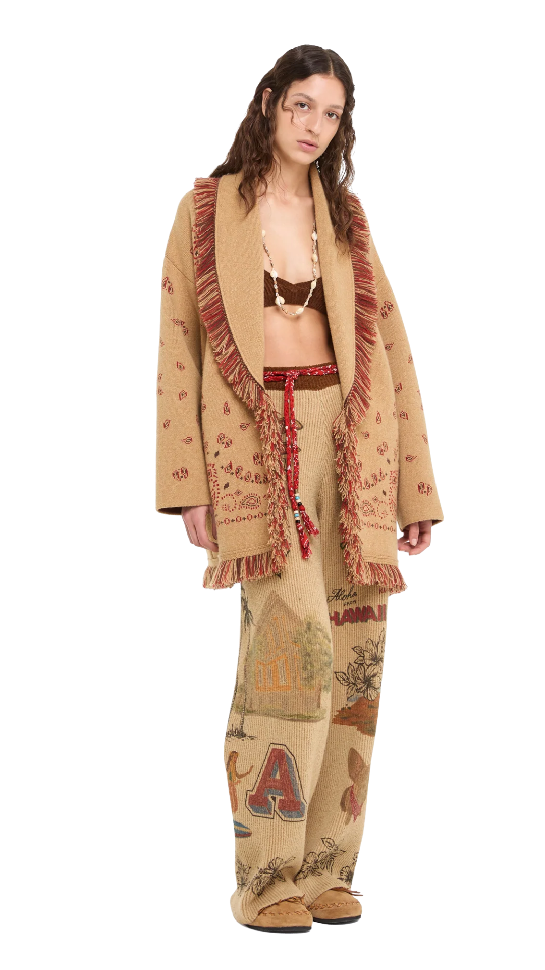 Bandana Jacquard Cardigan in Camel/Multicolor