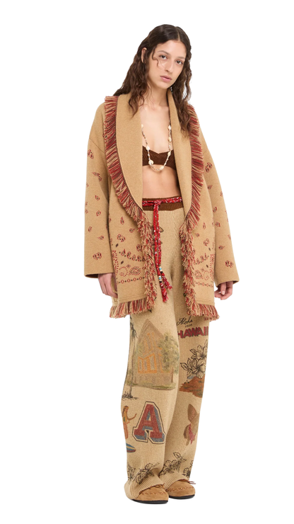 Bandana Jacquard Cardigan in Camel/Multicolor