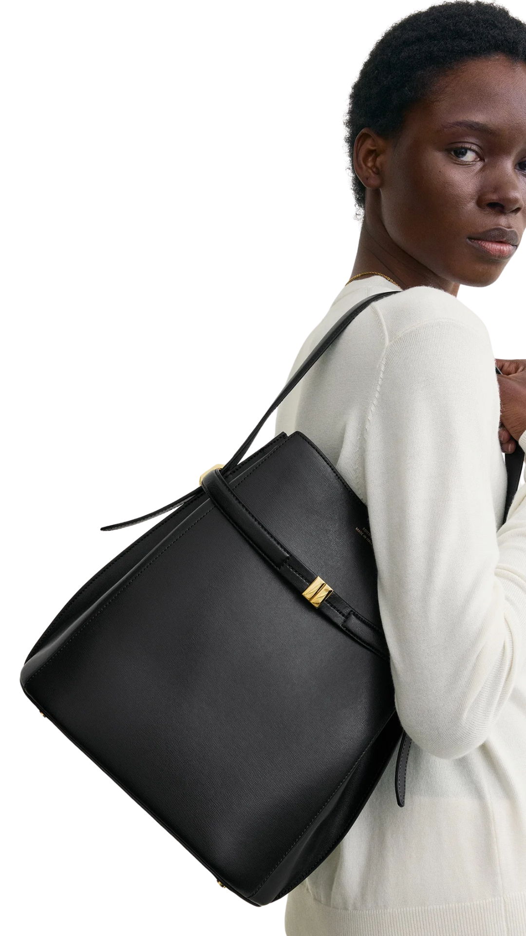 Belted Leather Bucket Bag Black