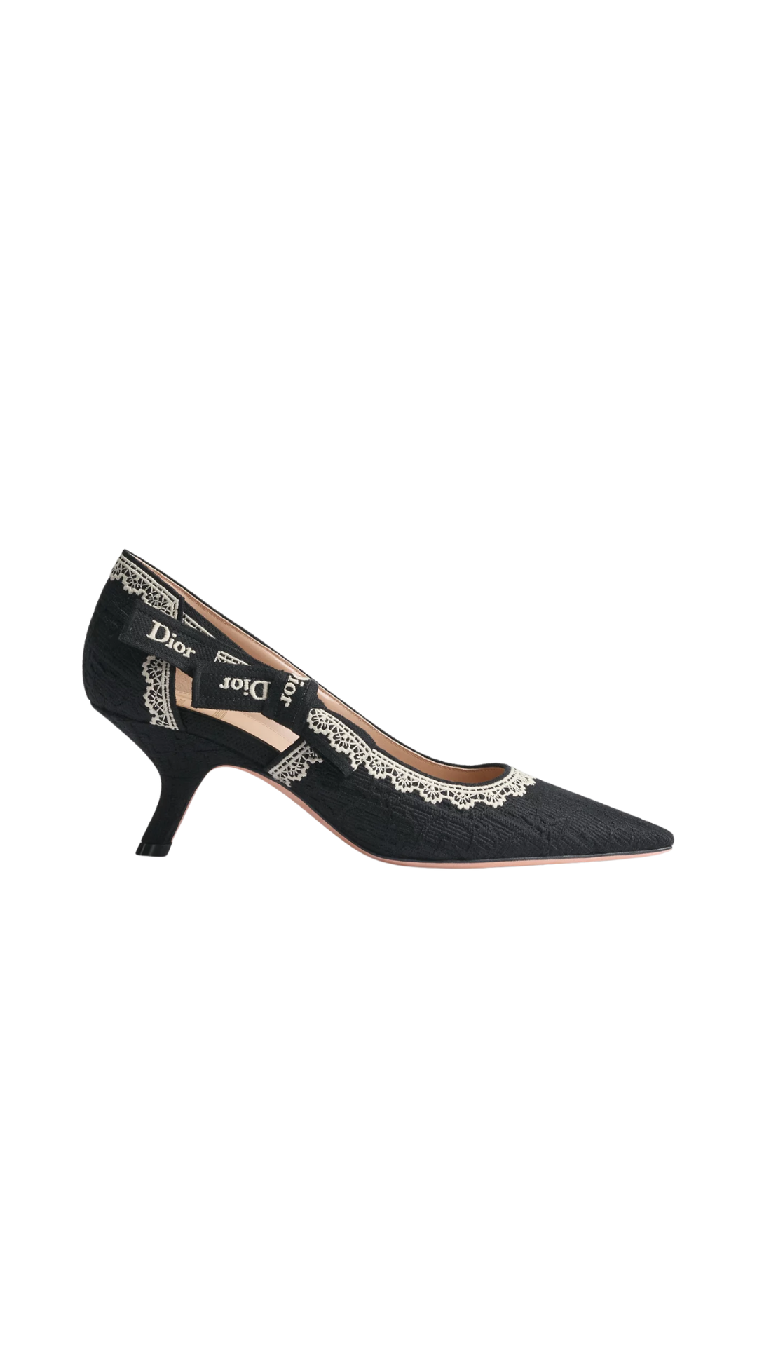 J'Adior Pump in Black Dior Oblique Embroidered Cotton and Beige Lace