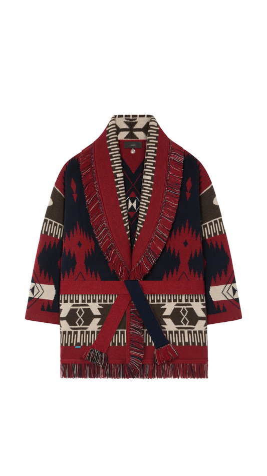 Icon Jacquard Cardigan in Charcoal/Russet Red