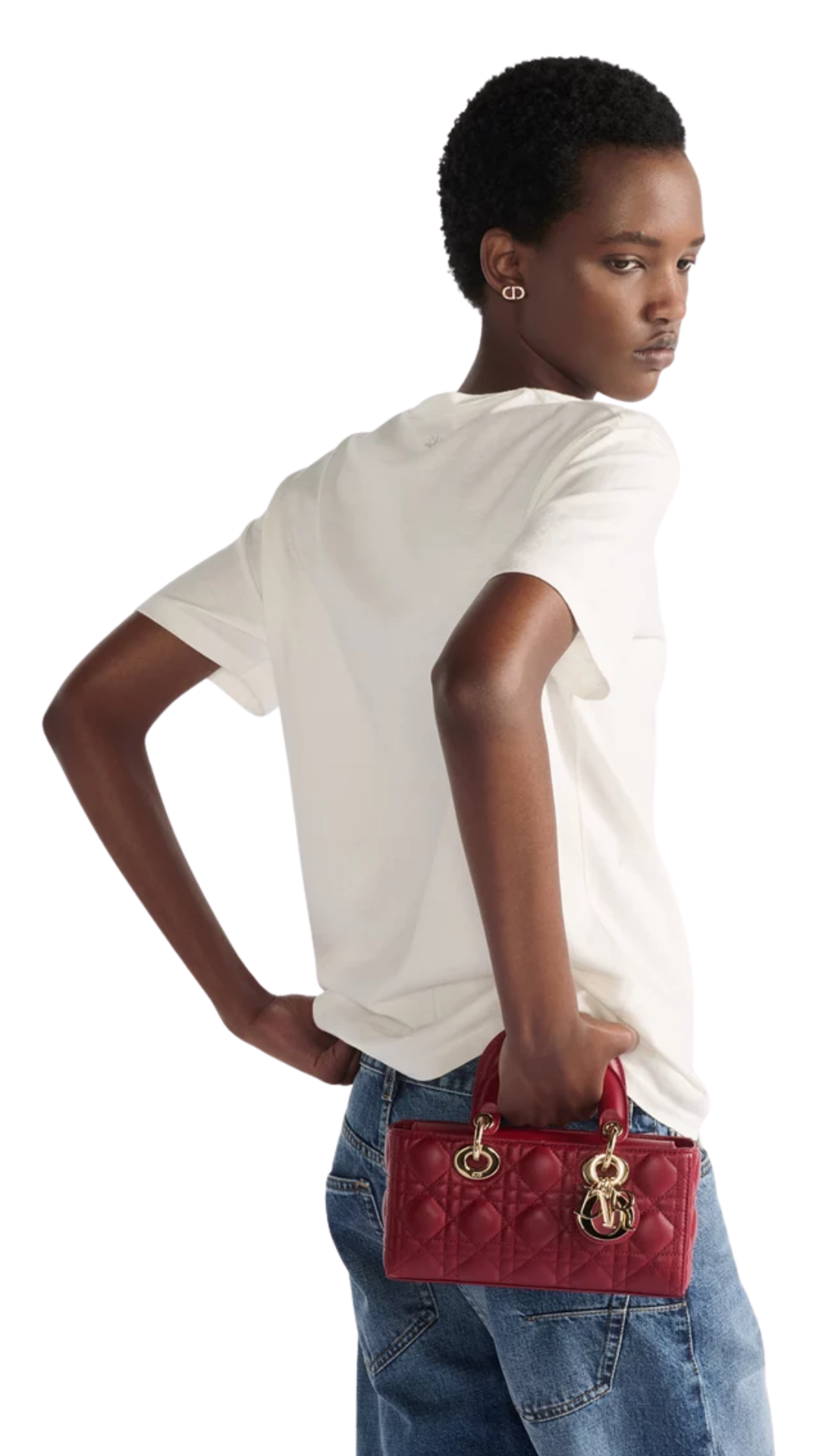 Small Lady D-Joy Bag in Cherry Red Cannage Lambskin