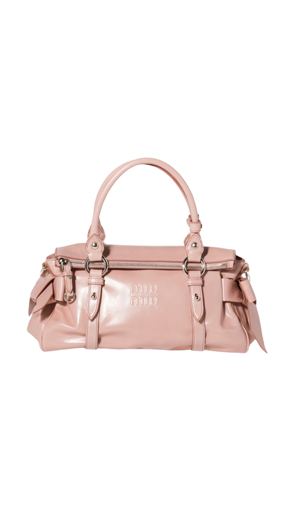 Shiny Leather Handbag in Rosy Blush