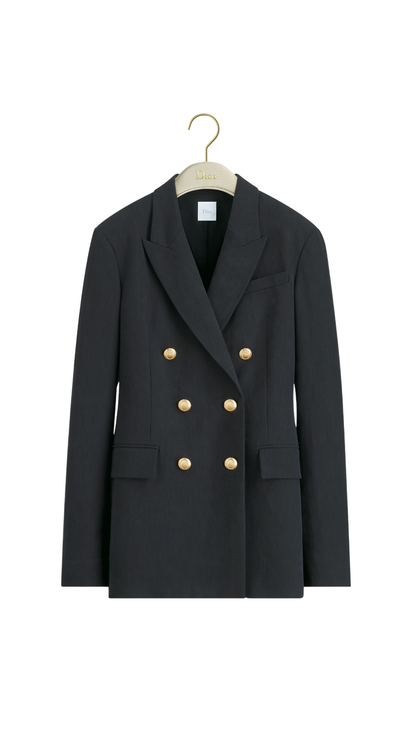 Médaillon Bar Jacket in Navy Blue Water-Resistant Cotton and Silk Gabardine