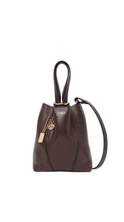 Small Chloé Spin Tote Bag in Kohl Brown Grained Leather