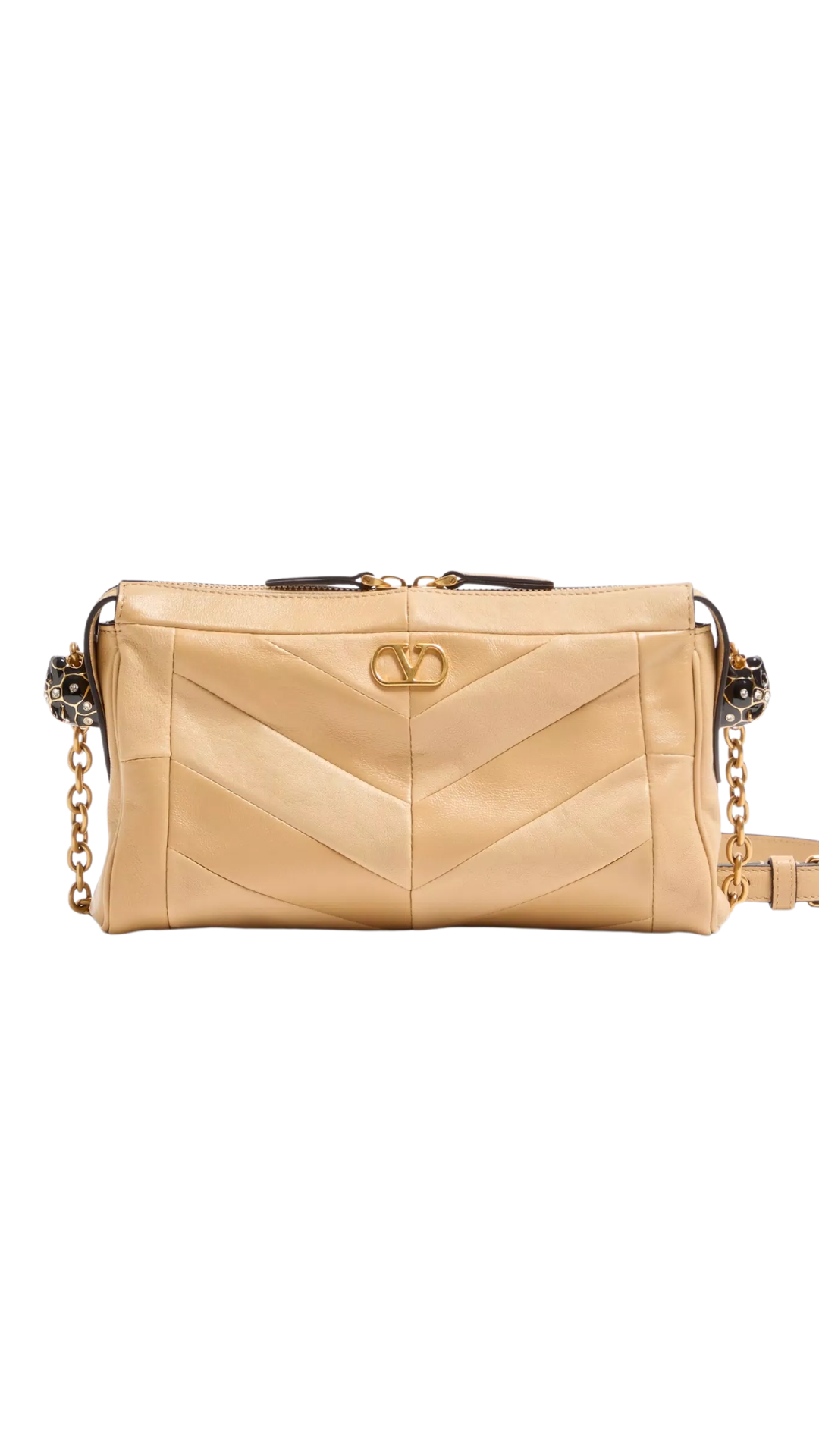 Panthea Small Shoulder Bag In Gold Beige Nappa Leather With A Chevron Pattern