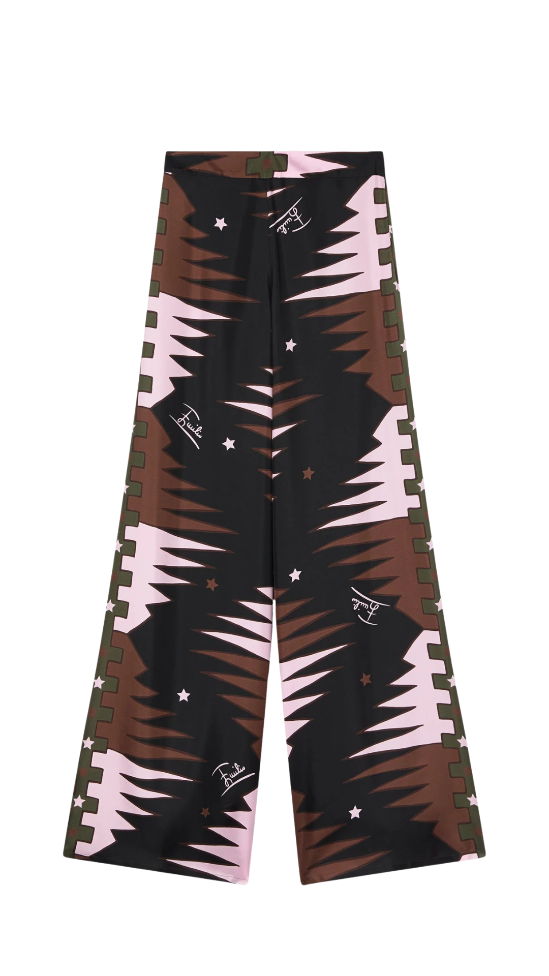 Valdimontone Print Silk Pants in Khaki and Pink