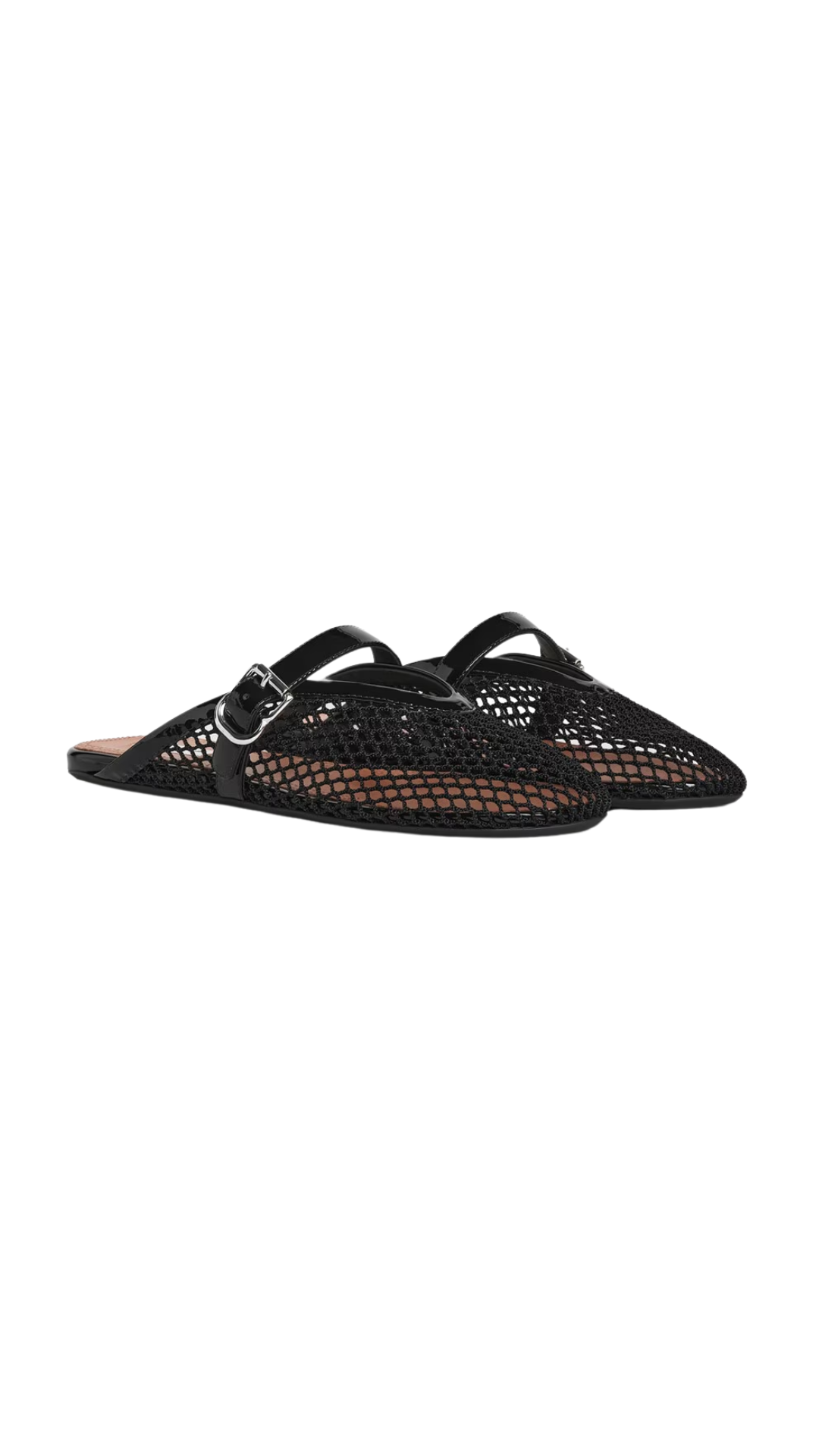 Flat Mules in Black Fishnet