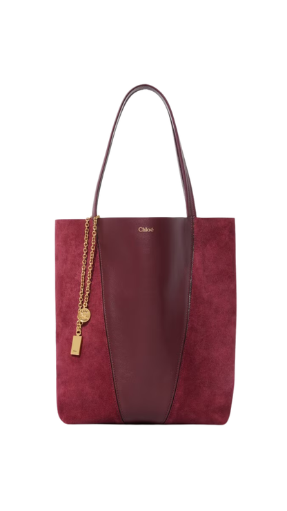 Spin Tote Bag in Suede & Soft Leather in Burnt Red