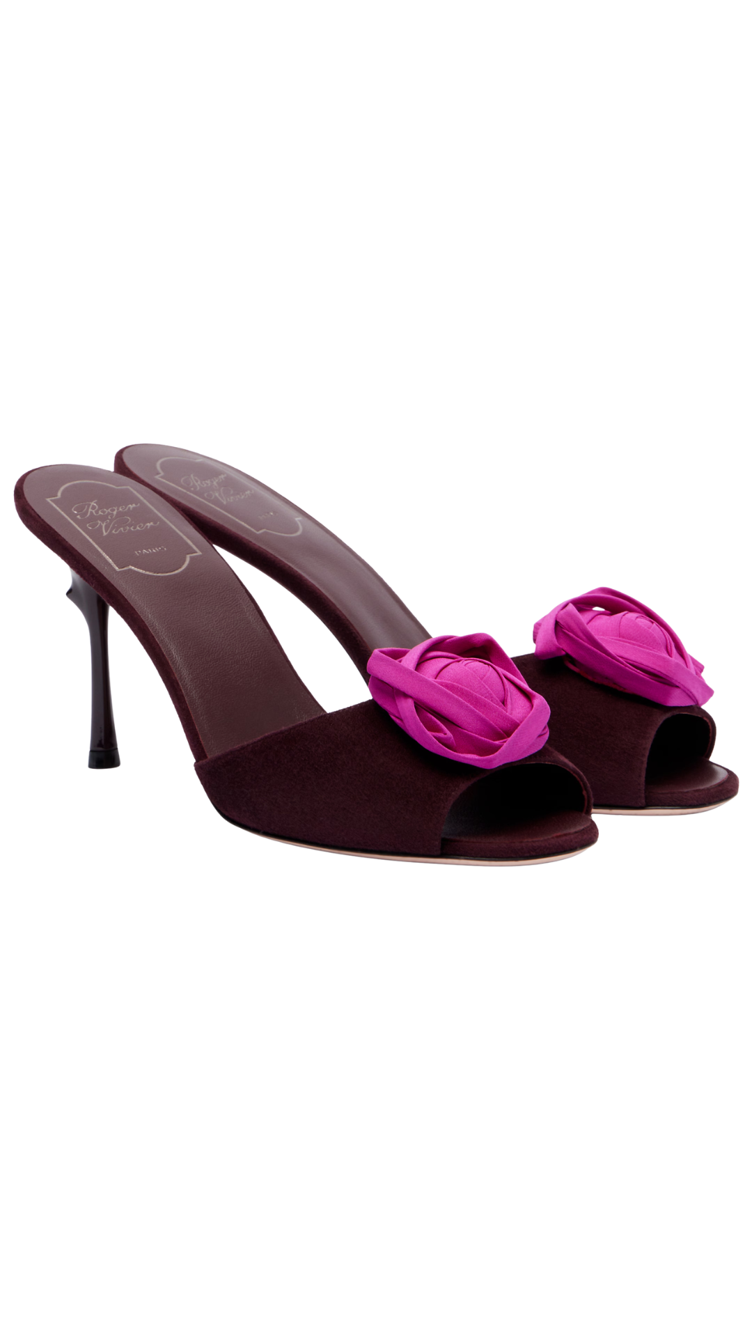 Rose Vivier Suede Mules in Burgundy