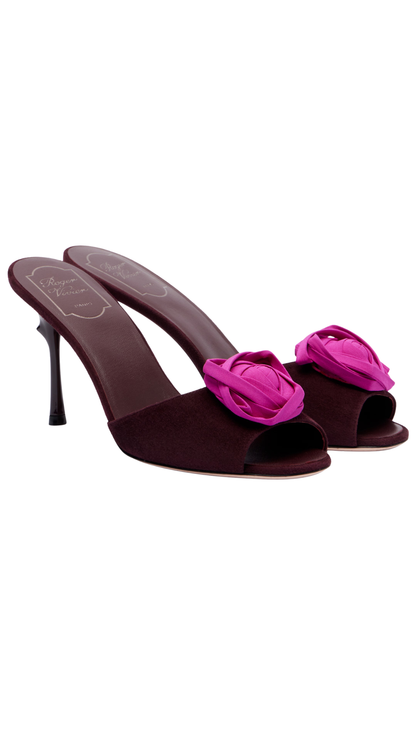 Rose Vivier Suede Mules in Burgundy