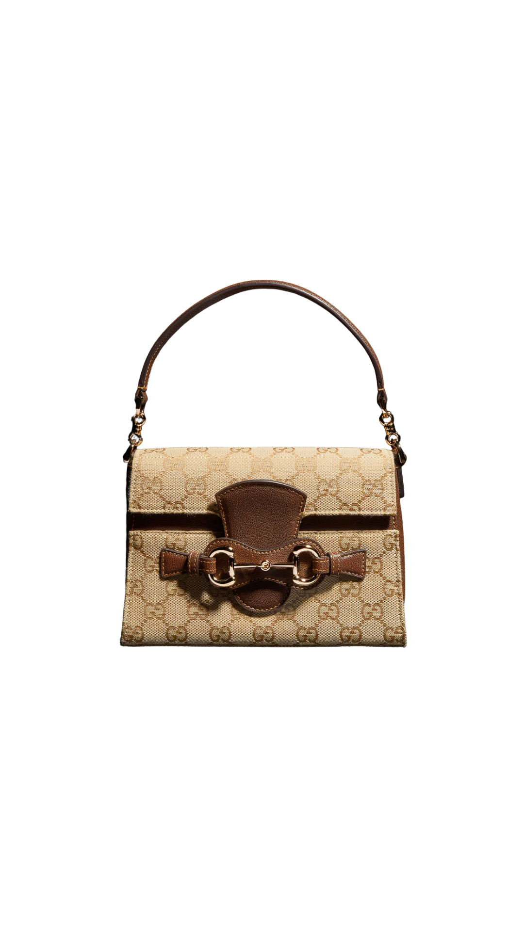 Horsebit Duomo Small Top Handle Bag in Sand and Brown GG Canvas