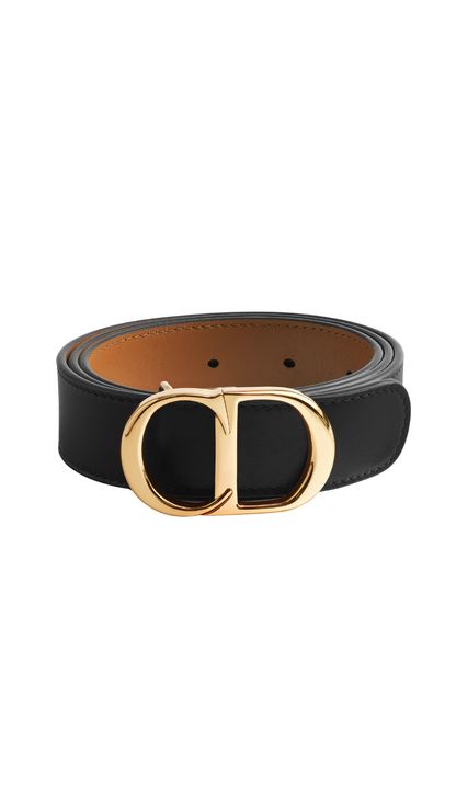 Reversible CD Icon Belt in Black and Marron Bobby Smooth Calfskin, 30 MM