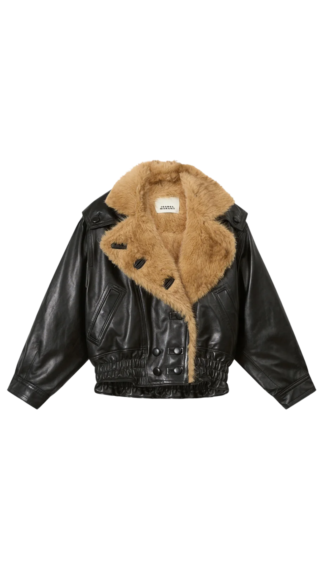Valina Leather Jacket Glossy Leather Jacket, Faux Fur Collar