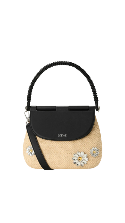 Medium Pescador Bag in Natural/Black Raffia and Calfskin