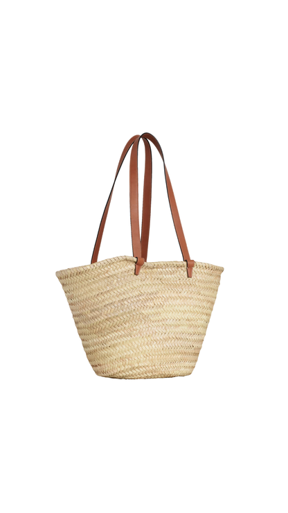 Medium Celine Classic Panier In Tan Palm Leaves And Calfskin