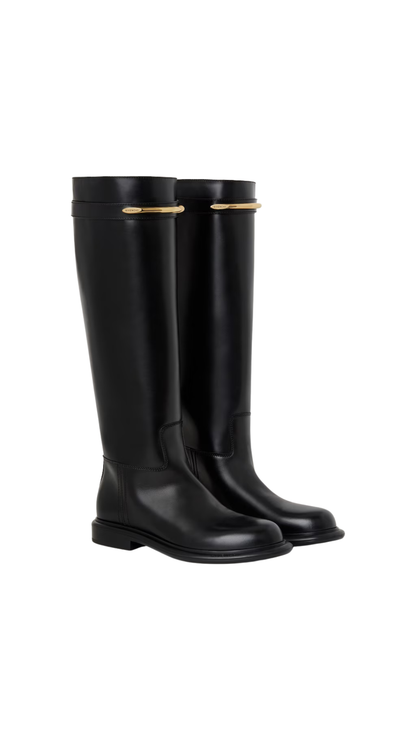 Pinch Flat Boots in Black Leather