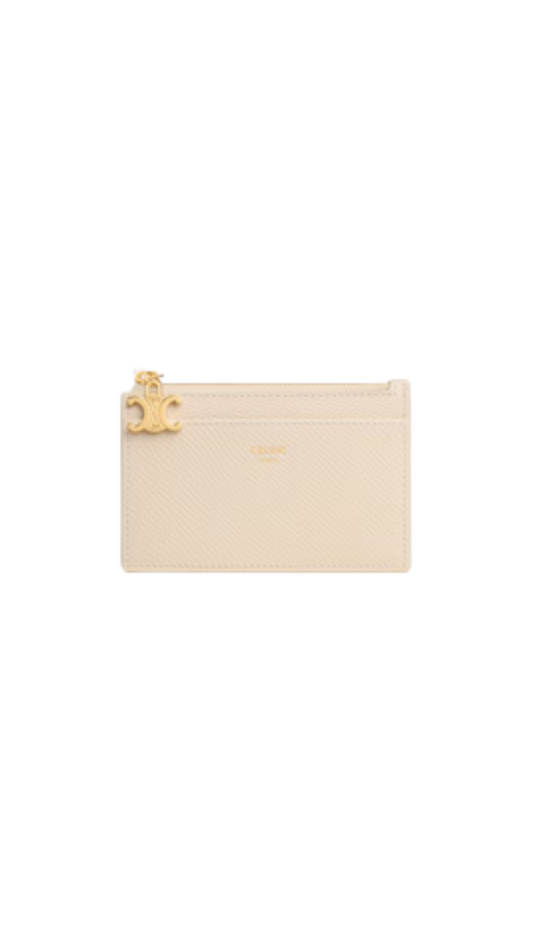 Zipped Card Holder Triomphe Charms in Spring Yellow Grained Calfskin