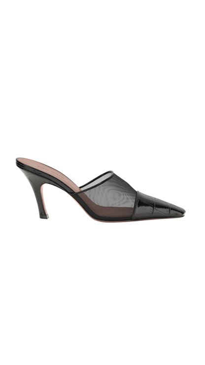 Jamie Mesh Mule 80 Black Tulle And Brown Printed Croc