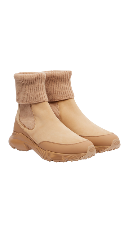 Leather Chelsea Boots in Beige