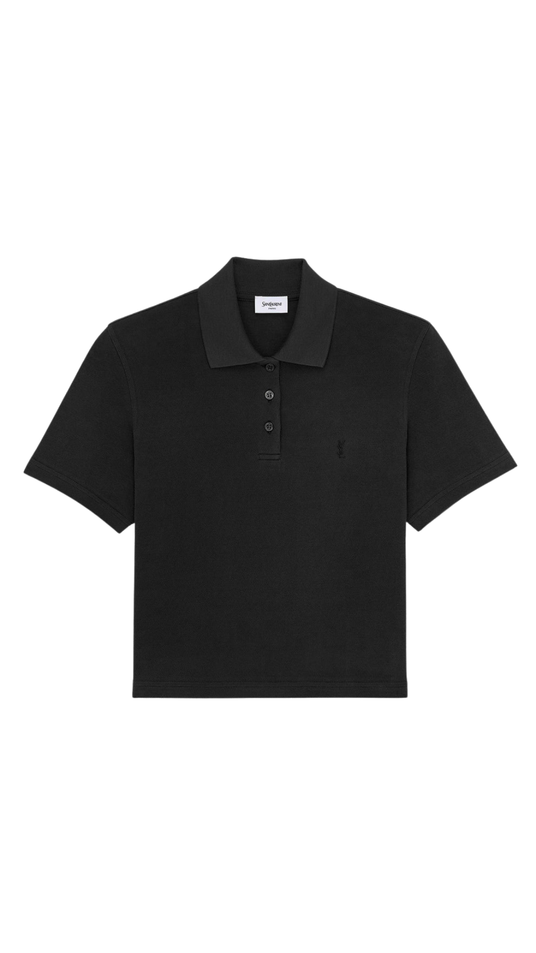 Cassandre  Cropped Polo in Black Cotton Piqué