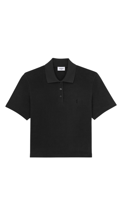 Cassandre  Cropped Polo in Black Cotton Piqué