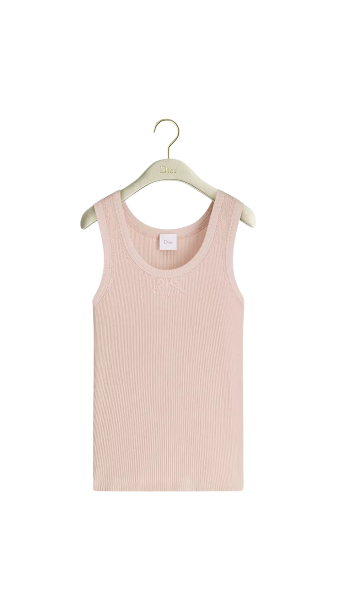 Embroidered Fitted Tank Top in Pink Ribbed Cotton Jersey