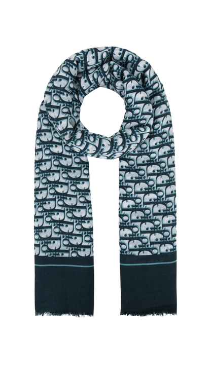 Oblique Maxi Stole in Blue Cashmere