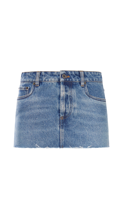 Used Wash Denim Mini Skirt in Blue
