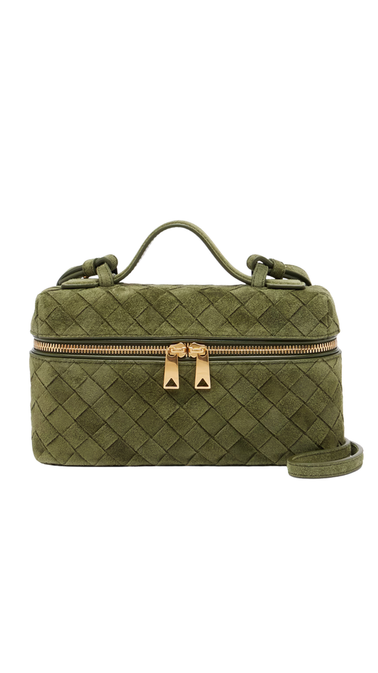Bang Bang Intrecciato Suede Vanity Bag in Green