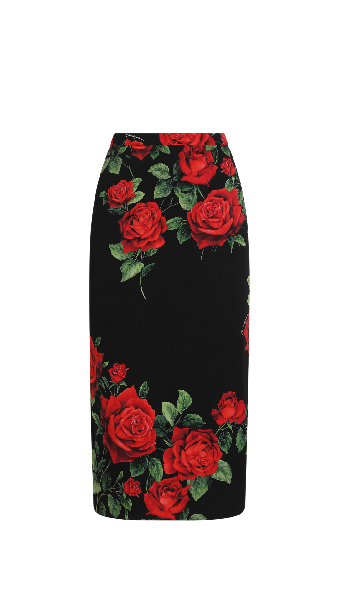 Rose-Print Charmeuse Skirt in Multi-Colored