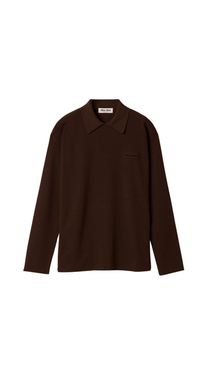Wool Polo Sweater in Cocoa Brown