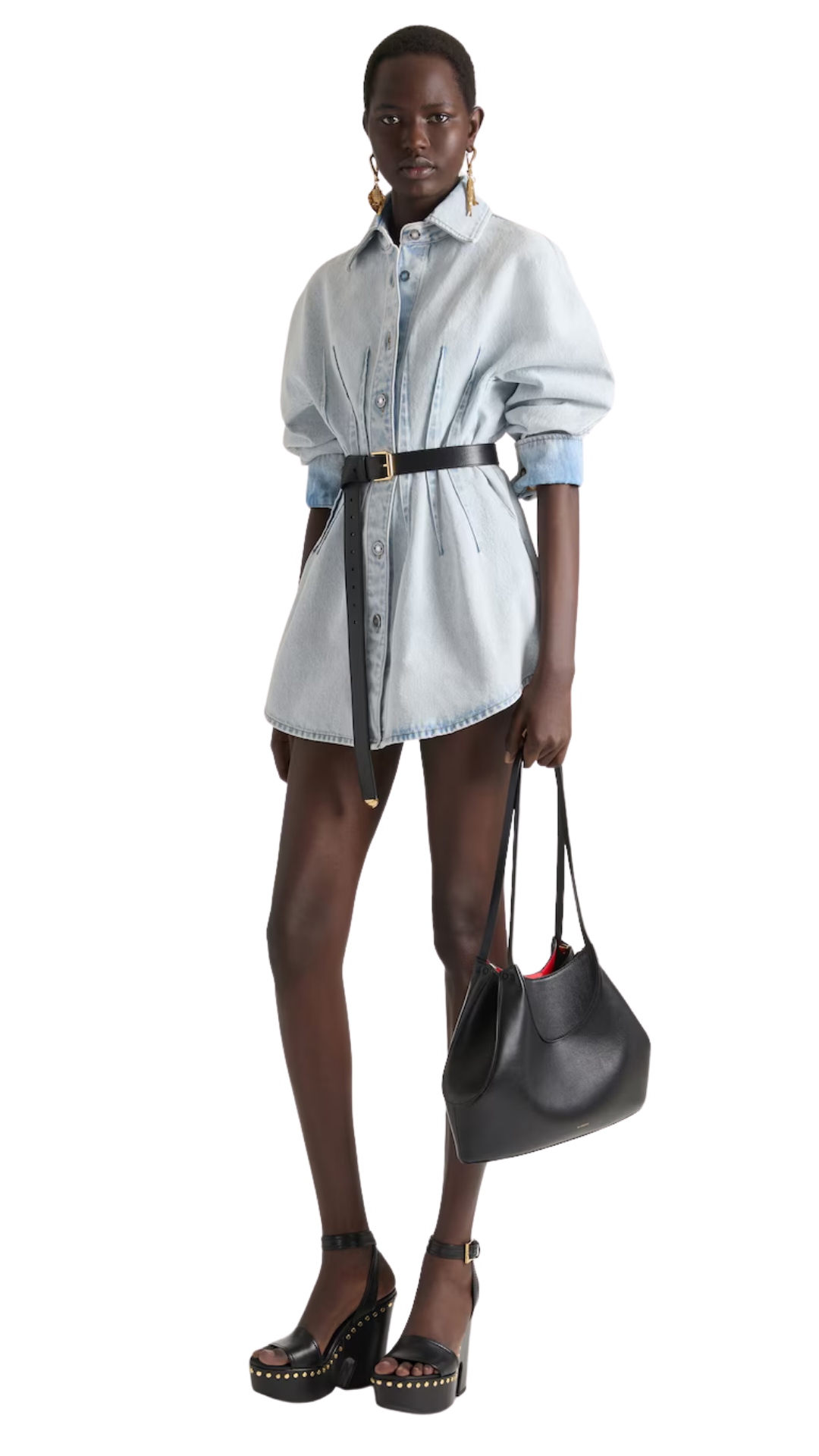 Small Facet Tote Bag in Black Grained Leather