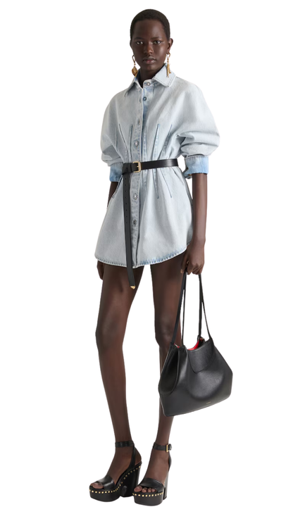 Small Facet Tote Bag in Black Grained Leather