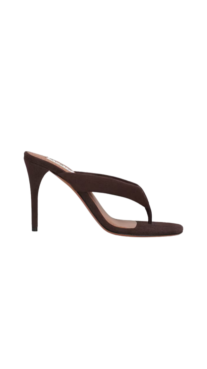 Heel Thong Mules in Dark Brown Suede