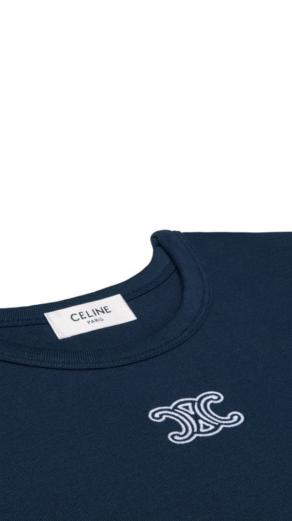 Triomphe T-Shirt In Navy/Off White Ribbed Cotton Jersey