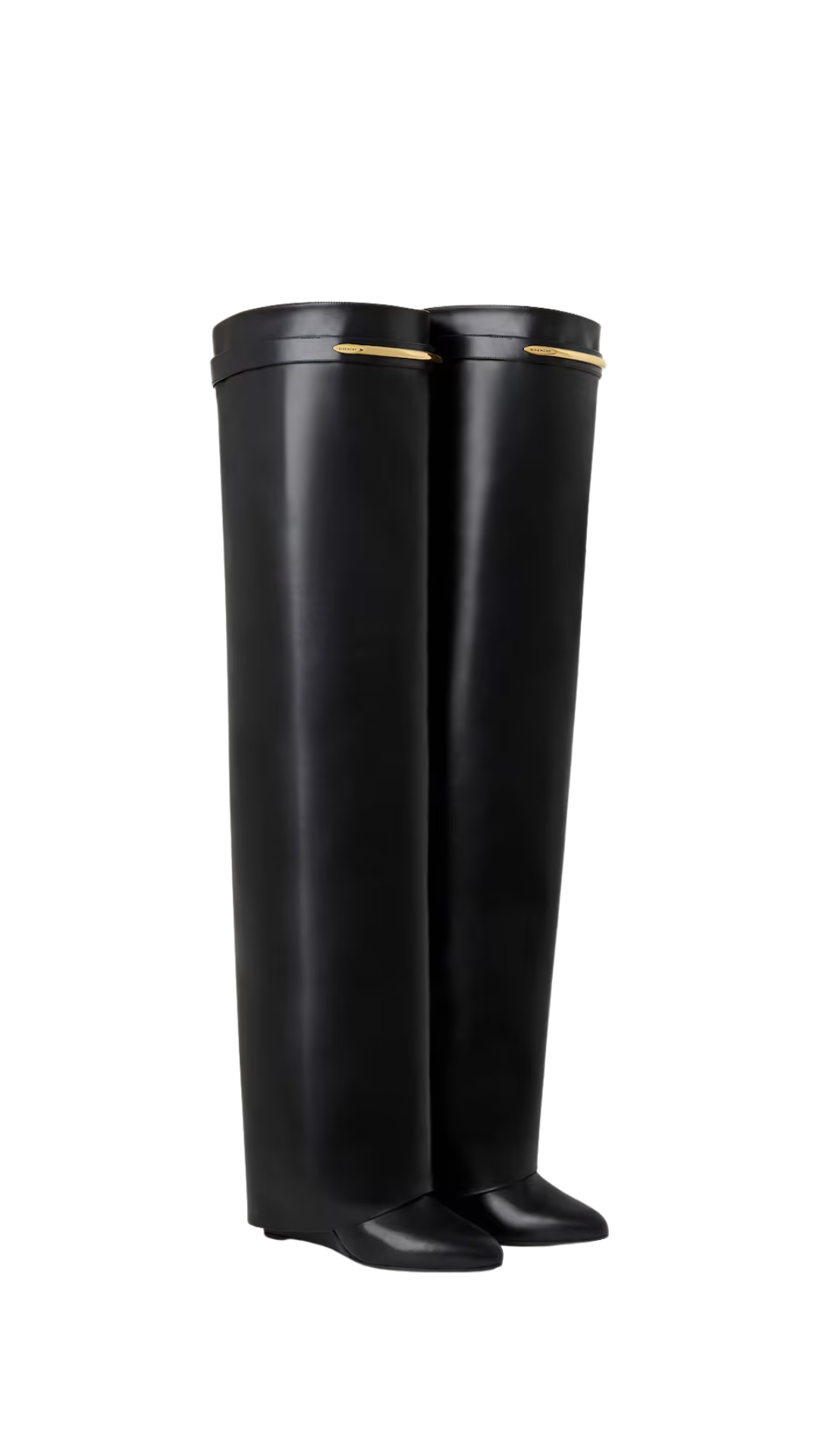 Shark Pinch Over-the-Knee Boots in Black Leather