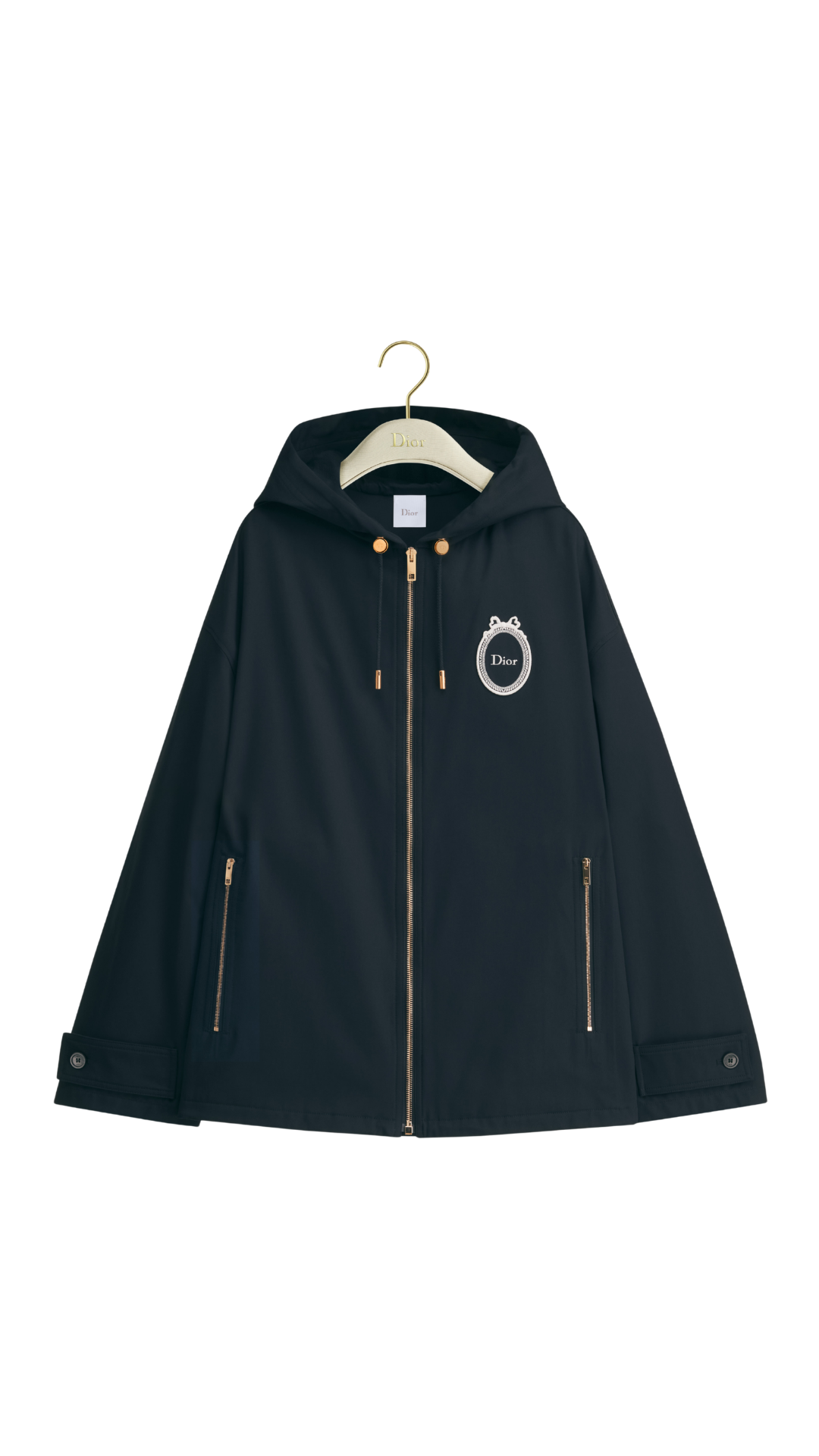Médaillon Embroidered Anorak in Navy Blue Cotton and Silk Gabardine