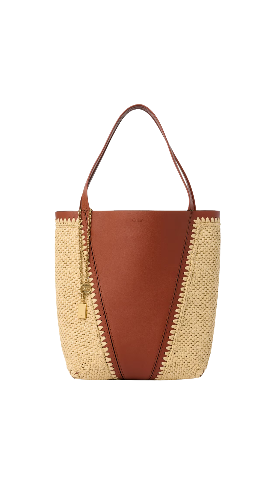 Spin Tote Bag in Raffia-Effect & Leather in Clay Brown