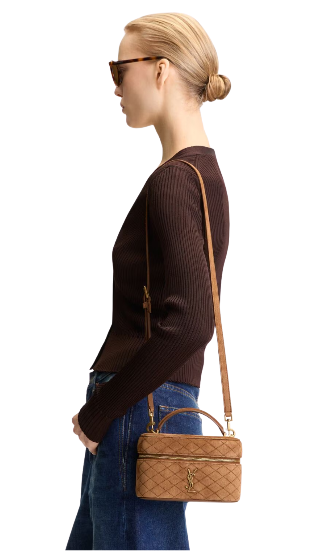 Gaby Vanity in Caramel Cognac Suede
