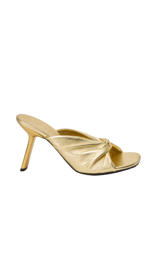 Pebble Soft Slide in Gold Laminated Lambskin